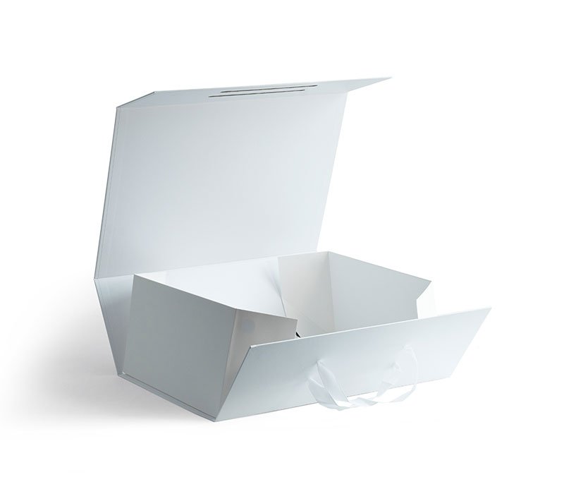 Custom White Rigid Gift Box with Ribbon Handles – Flip-Top Design