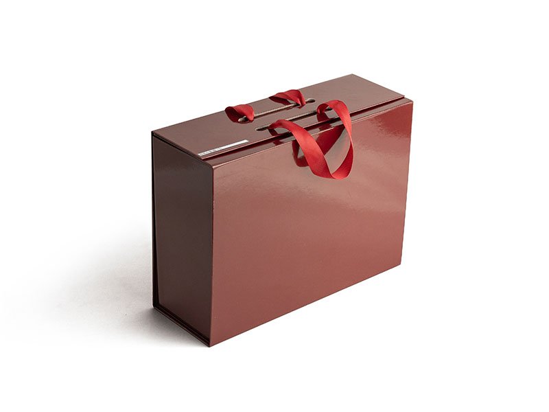 Custom Burgundy Rigid Gift Box with Ribbon Handles – Flip-Top Design - Image 6