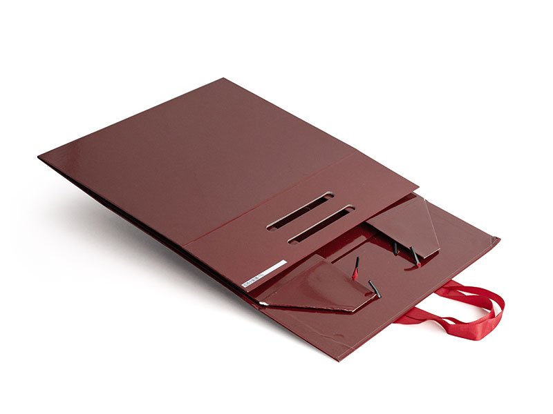 Custom Burgundy Rigid Gift Box with Ribbon Handles – Flip-Top Design - Image 5