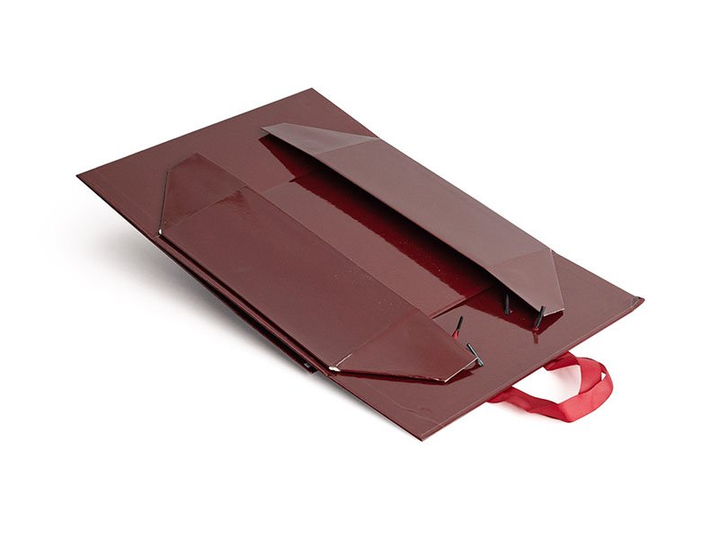 Custom Burgundy Rigid Gift Box with Ribbon Handles – Flip-Top Design - Image 3