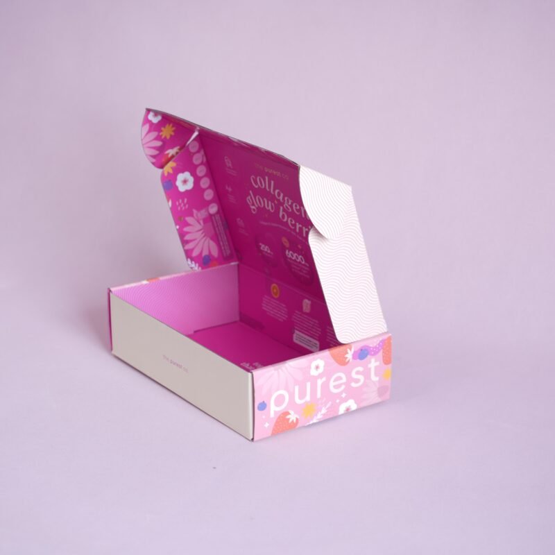 Custom Double Sided Printed Corrugated Mailer Box Pink Beauty Supplement Peptide Packaging Folding Shipping Carton Paper Box