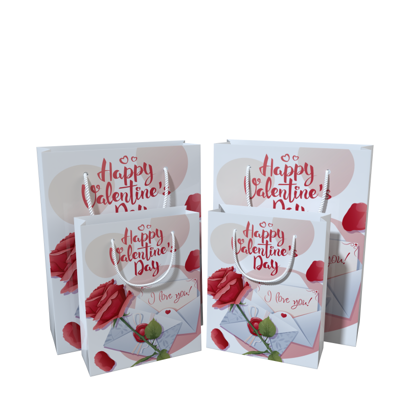Hot Sale Valentine's Day Bouquet Packaging Digital Printing Gift Bag Red Glitter Heart Florist Square Valentine Flower Paper Bag - Image 4