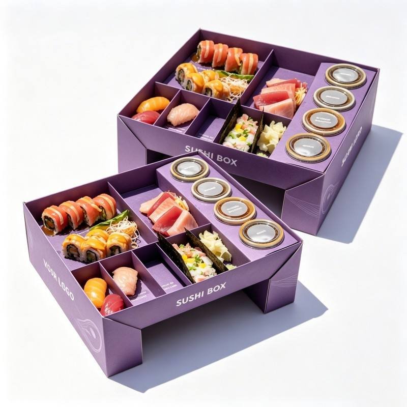 Luxury Asian Japanese Food Restaurant Takeout Bento Sushi Box Tabletop Self Standing Packaging with Sauce Dip Container - Image 3