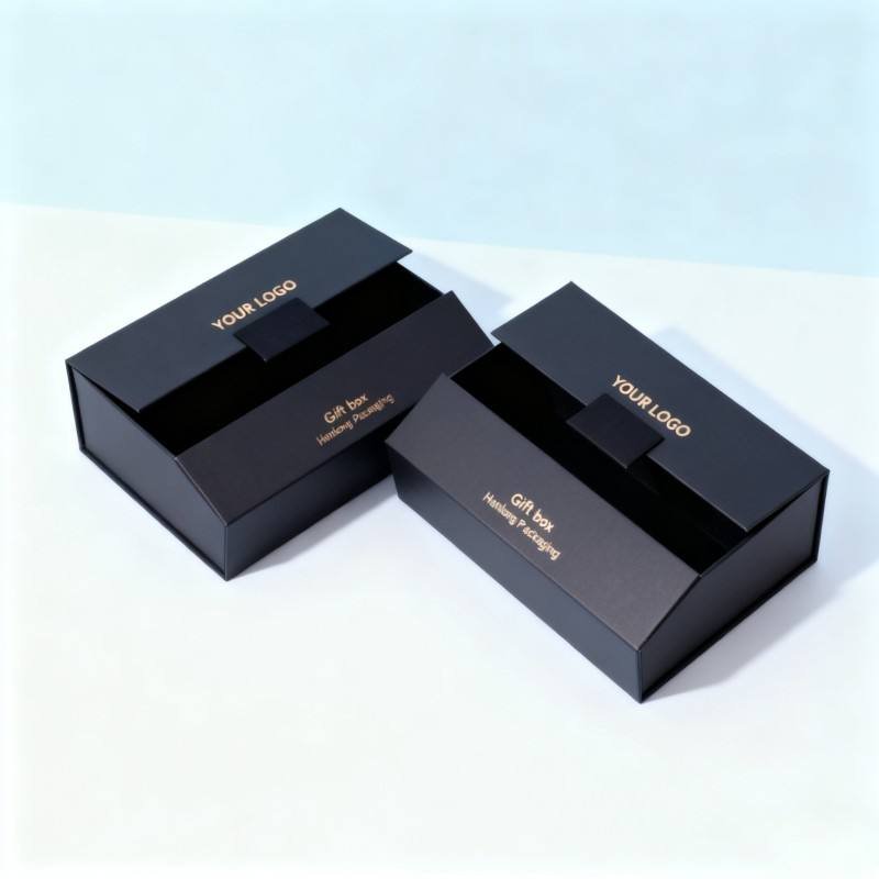 Customized Logo Manufacturer Double Door Black Gift Box Recyclable Gold Foil Cardboard Paper Box Luxury Magnetic Packaging Box - Image 3