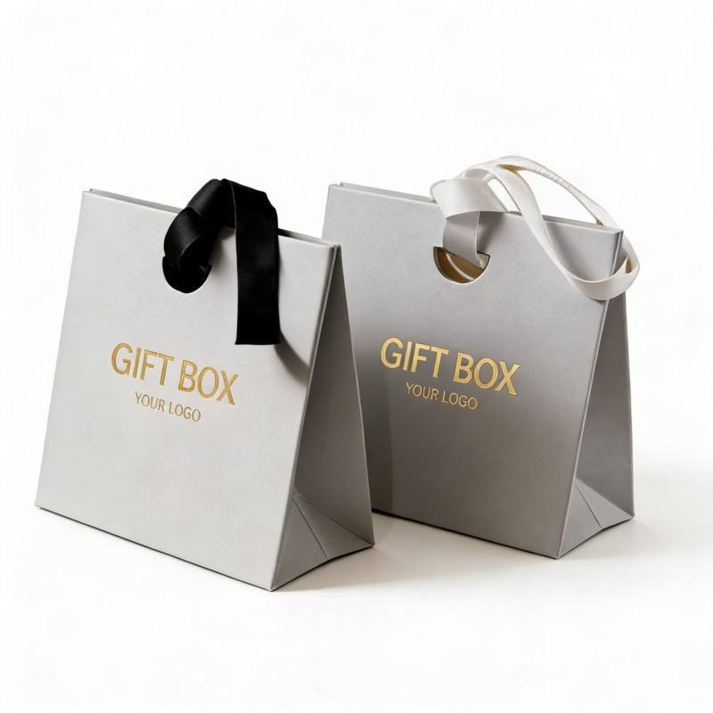 Customized Luxury Small Boutique Paper Bag Hot Stamping logo Gift Package Bag Eco-friendly Jewelry Paper Bag with Ribbon Handle - Image 2
