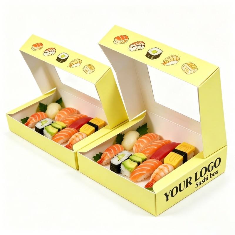 Custom Printing Reusable Paper Box for Sushi Snack Folding Paper Boxes Packaging With Window Food Grade Packaging With Logo - Image 3