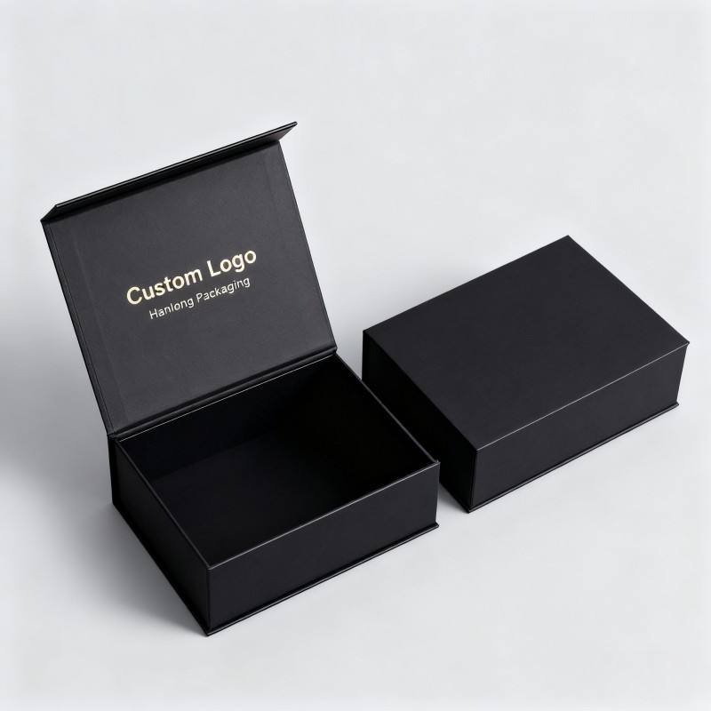 High Quality Custom Black Rigid Box Folding Personalize Packaging Cardboard Rigid Box Soy Ink Clothing Gift Box Packaging