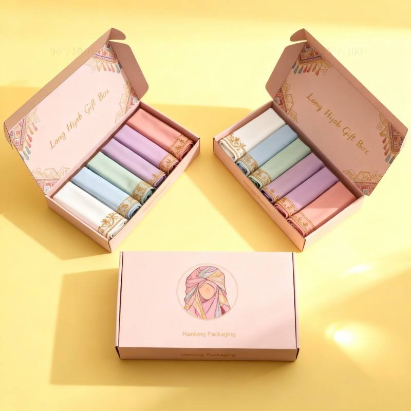 Wholesale Turban Scarf Pearl Chiffon Bubble Long Hijab Packaging Box Malaysian Hijabs Gift Packaging Box Soy Ink Hijabs Gift Box