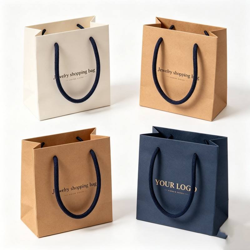 Luxury Jewelry Shopping Bag with Ribbon Customized Hot Stamping logo Kraft Paper Bag Eco Friendly High-end Jewelry Gift Bag - Image 6