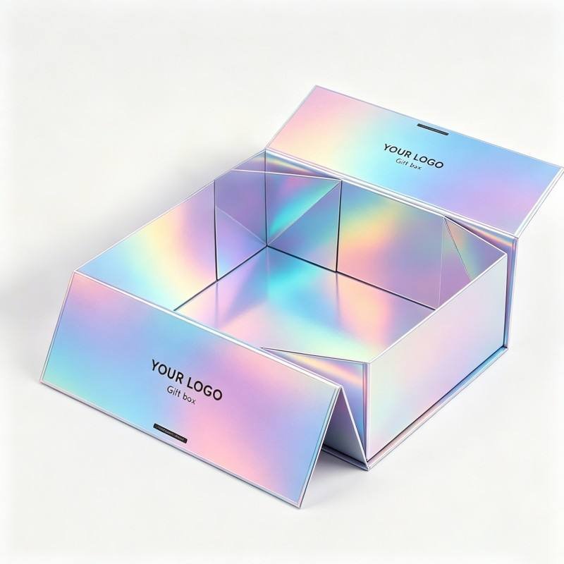 Digital Printing Wholesale Cosmetic Packaging Box Holographic Cosmetic Magnetic Box Double Open Ribbon Embossed for Cosmetic