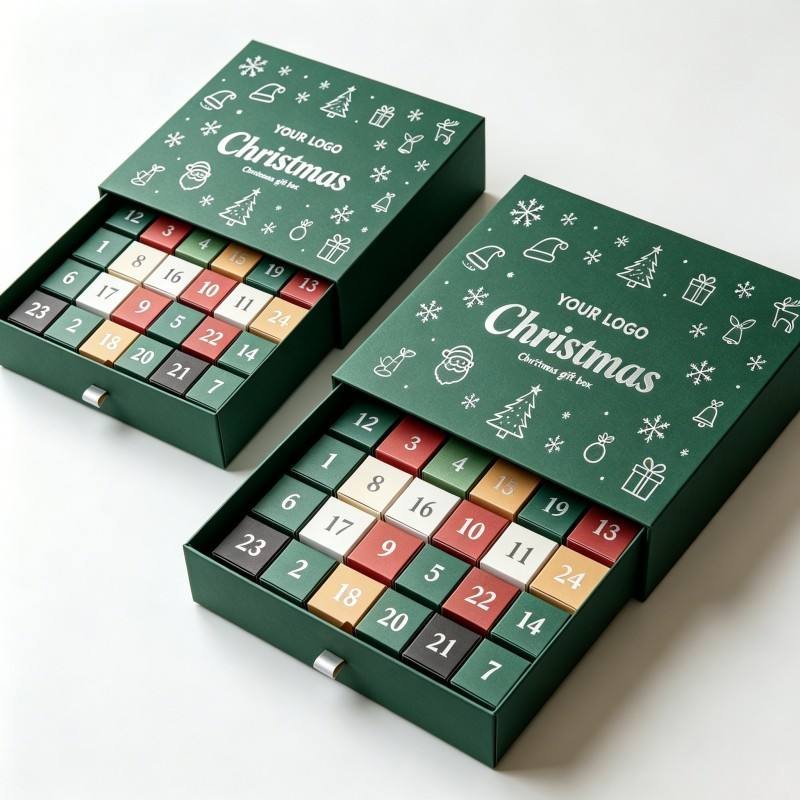 Wholesale Soy Ink Advent Calendar Box High Quality Diy Mystery Paper Surprise Gift Box Luxury Christmas Cosmetic Packaging Box