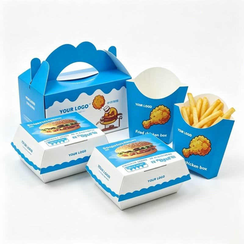 Takeaway Compostable Paper Fast Food Containers Mini Custom Take Out Food Boxes Paper Burger and Fries Burger Packaging Boxes