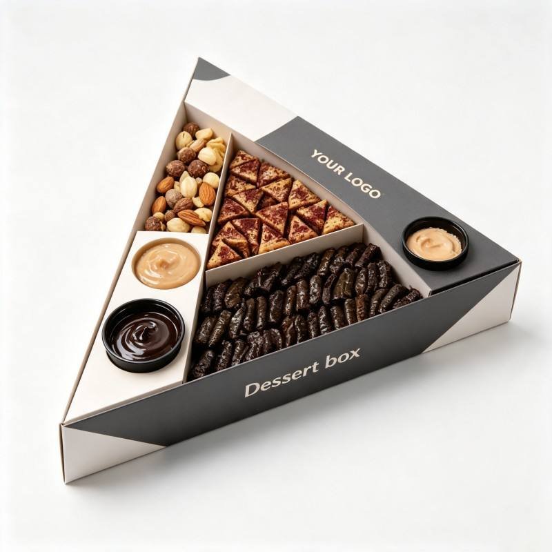 Biodegradable Takeout Snack Box High Quality Nut Cookie Triangle Box with Dipping Cup Divider Soy Ink Cookie Food Box - Image 6