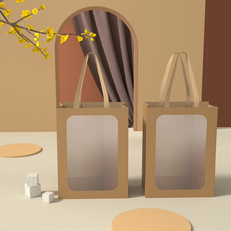 Paper Bag With Clear Pvc Window for Gift Brown Paper Gift Bags With Transparent Window Shopping Bags With Handles for Present - Image 4