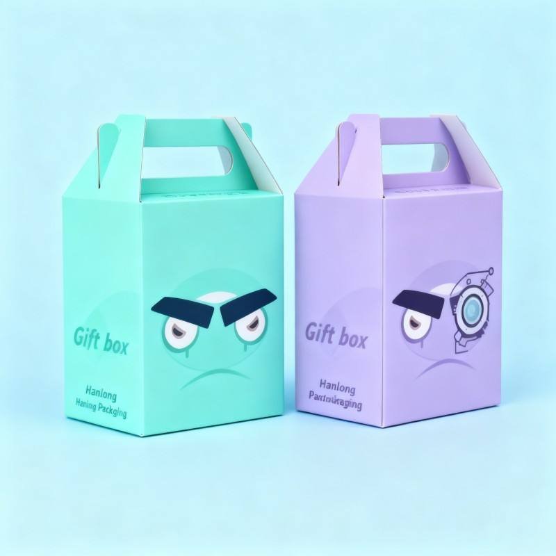 Christmas Packaging Gift Box Customized Logo Cardboard Paper Box with Handle Recyclable Blind Box Plush Toys Gift Packaging Box