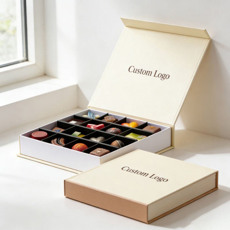 Wholesale Magnetic  Book-shaped Chocolates Paper Box with Divider Truffle Nuts Chocolate Package Magnetic Gift Box for Chocolate
