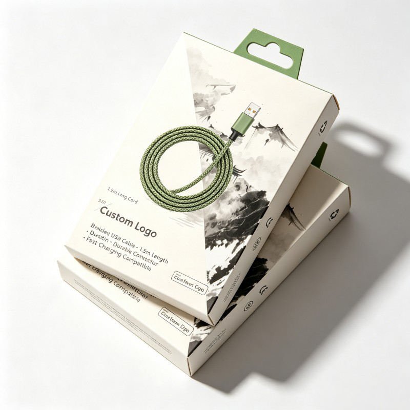 Wholesale Mobile Phone Cable Paper Box with Plastic Hook Rigid High Quality Consumer Electronics Package Customized - Image 4