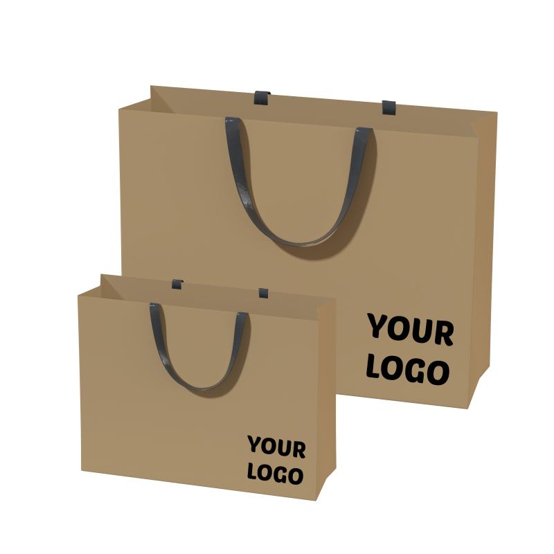 Biodegradable Custom Logo Gift Bag Printed Brown Kraft Food Bag Craft Boutique Paper Shopping Bag with Ribbon