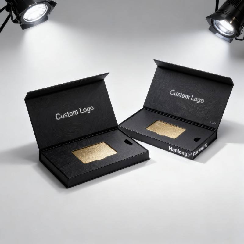 Customized Black Book Shaped Cardboard Packaging Box Magnetic Credit VIP Card Gift Box Recyclable Paper Boxes with Inserts