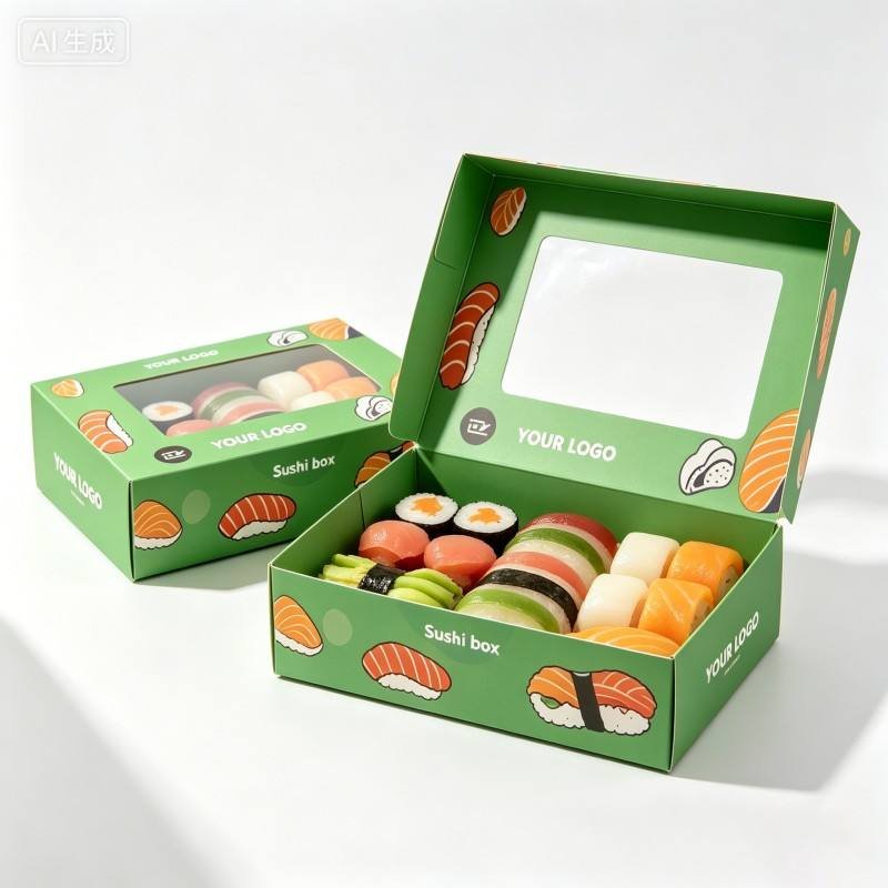 Hot Selling Custom Printing Sushi Paper Boxes Rectangle Foldable Packaging Box with Window Food Grade Cardboard Food Sushi Box