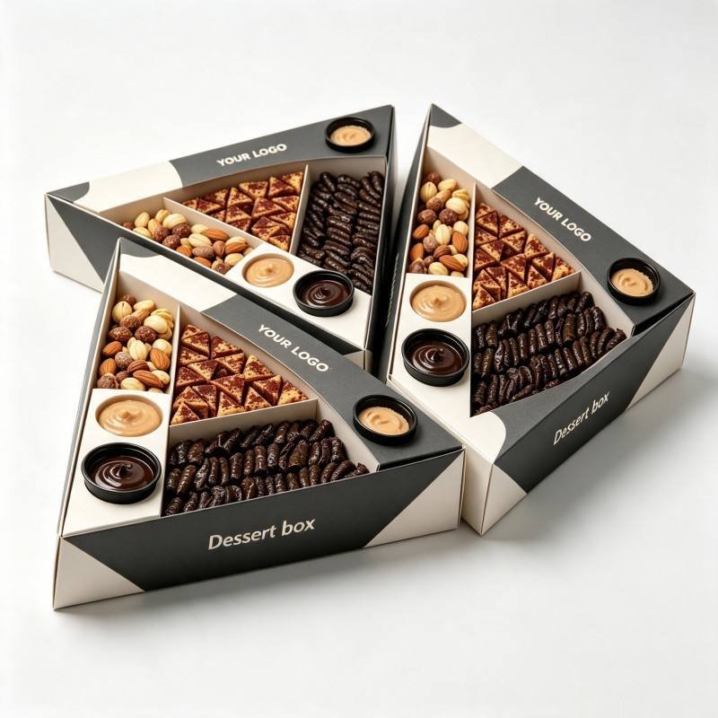 Biodegradable Takeout Snack Box High Quality Nut Cookie Triangle Box with Dipping Cup Divider Soy Ink Cookie Food Box - Image 5