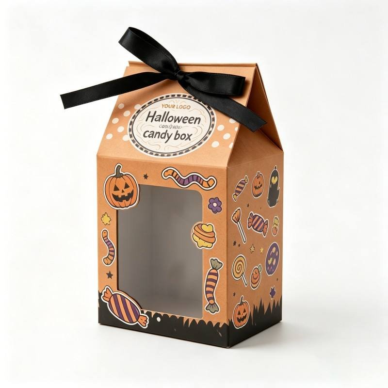 High Quality Cardboard Candy Hand Box With Ribbon Party Favor Halloween Pumpkin Ghost Window Chocolate Food Box - Image 6