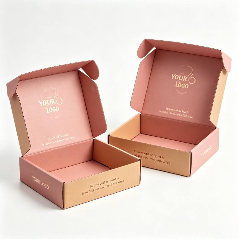 Custom Blush Pink Printing Packaging Boxes Gold Foil Box with Love Quotes Shipping Mailer Paper Box for Gifts Clothes Crafts