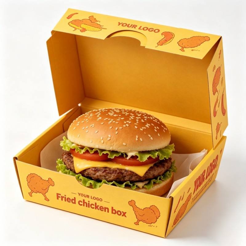 Foldable Digital Printing Food Grade Hamburger Boxes Disposable Foodgrade Packaging for Burgers Takeaway Food for Gifts