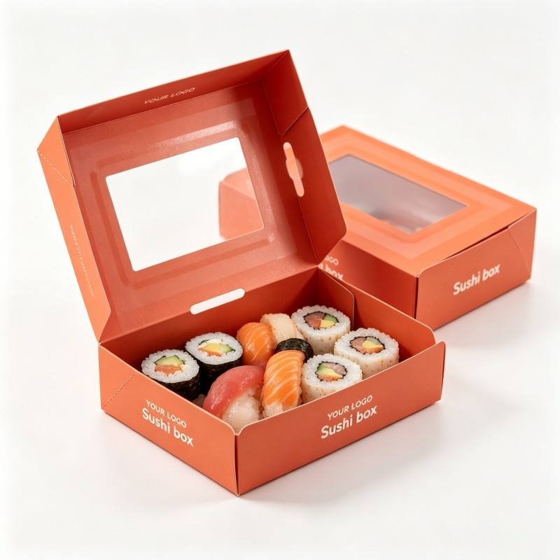 Wholesale Custom Folding Paper Packaging Box with logo Food Grade Sushi Packaging Box Rectangle Sushi Boxes with clear Window