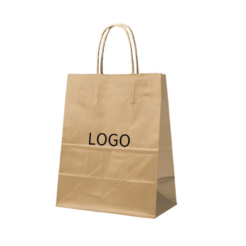 Recyclable Kraft Paper Bag With Own Logo Custom Shopping Paper Bag for Food With Handle Take Away Bag