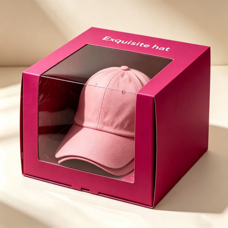 Wholesale Corrugated Folding Box for Baseball Cap Hip Snap Cap Box  with Window Hats Package Customized