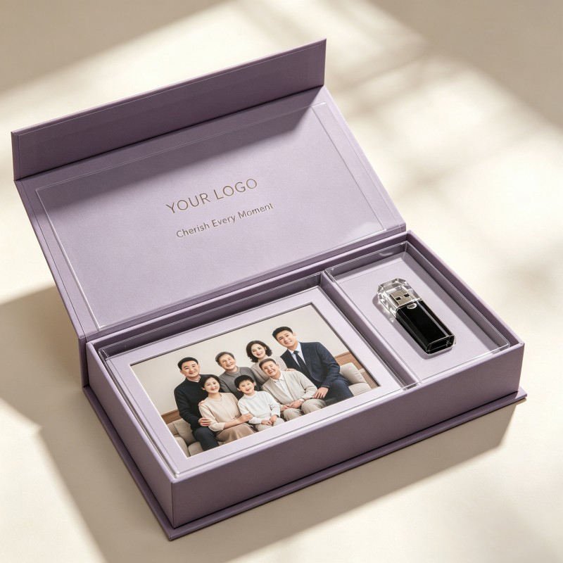 Wholesale Photo Frame Box Customized with Magnet Closure Photographer Gift Box Photo Album Gift Package  with  USB Divider