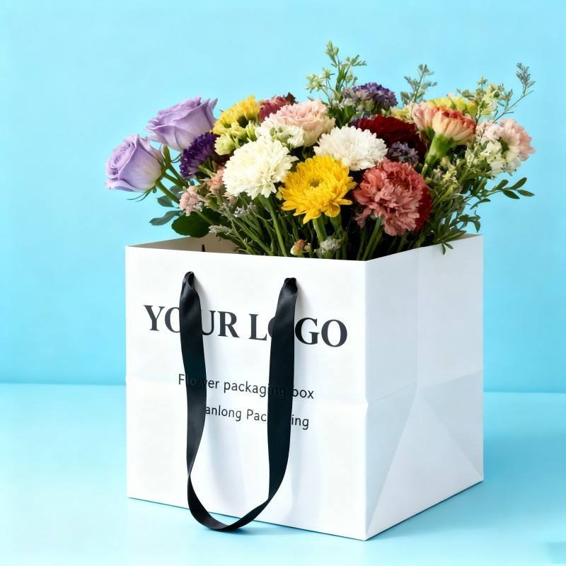 Biodegradable Flower Gift Bags Flower Shop Wedding Paper Bags Large with Ribbon Recyclable Large-sized Cardboard Paper Bags - Image 3