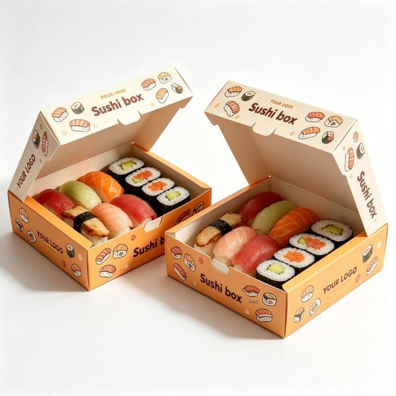 Wholesale Sushi Packaging Box with logo Food Grade Sushi Snack Paper Box with Lid Food Grade Packaging Recyclable Food Container