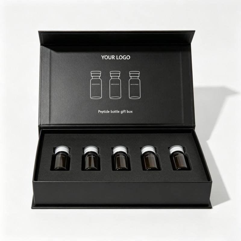 Customized logo Luxury Peptide Vial Packaging Magnetic Closure Hard Rigid Paper Cardboard Cosmetic Box for Peptide Vial Packing