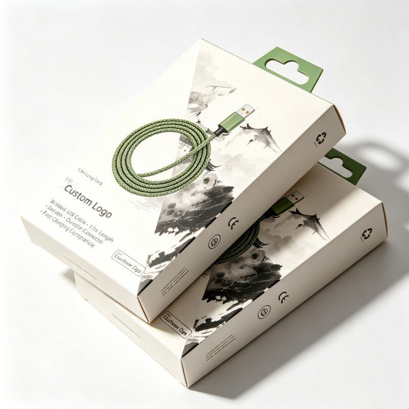 Wholesale Mobile Phone Cable Paper Box with Plastic Hook Rigid High Quality Consumer Electronics Package Customized - Image 5