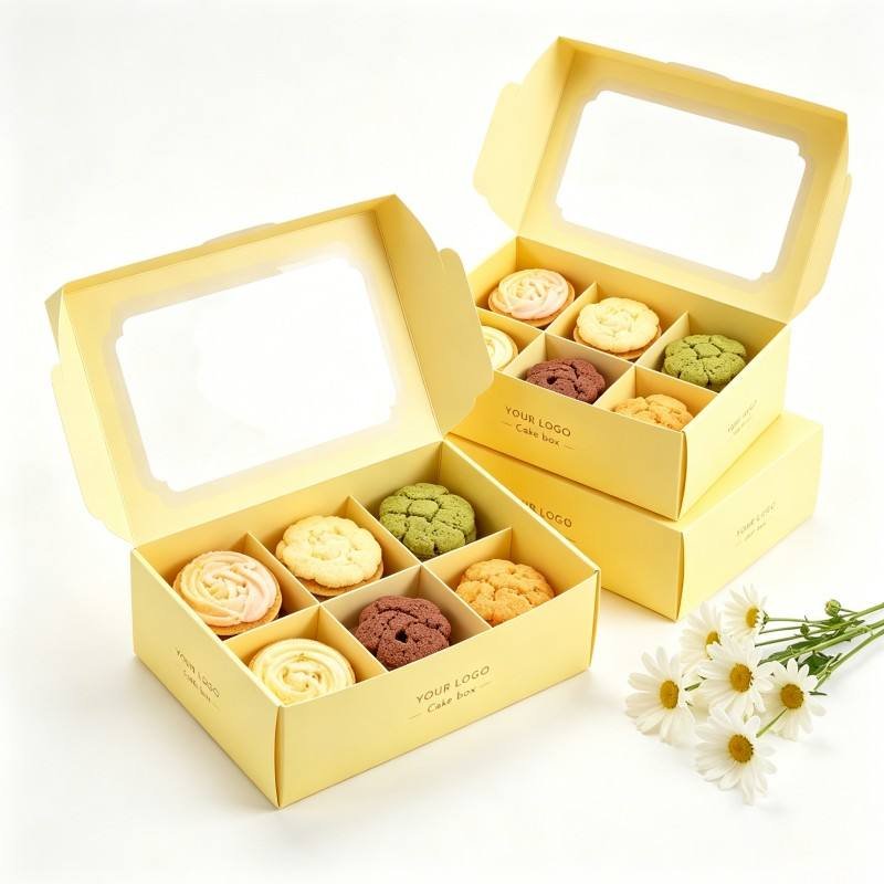 Cookie Packaging Box Custom Logo Food Grade Recyclable Cardboard Dessert Biscuit Baking Food Packaging with Tanspaprent Window