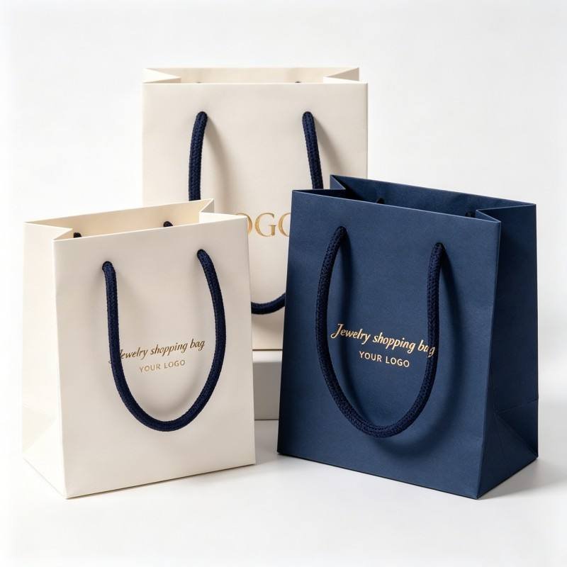 Luxury Jewelry Shopping Bag with Ribbon Customized Hot Stamping logo Kraft Paper Bag Eco Friendly High-end Jewelry Gift Bag - Image 4