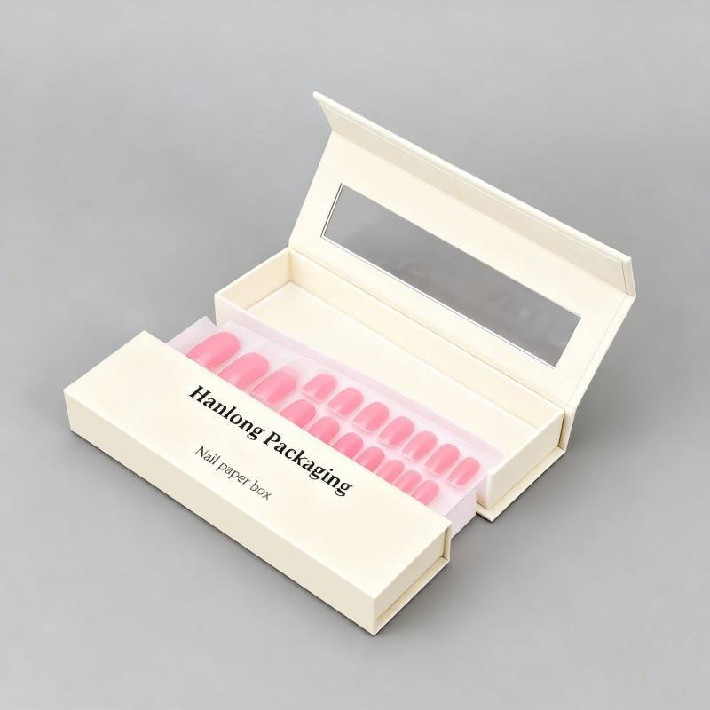 Luxury Magnetic Paper Box for Nails Digital Printing Nails Paper Box with Window Biodegradable Nails Paper Box