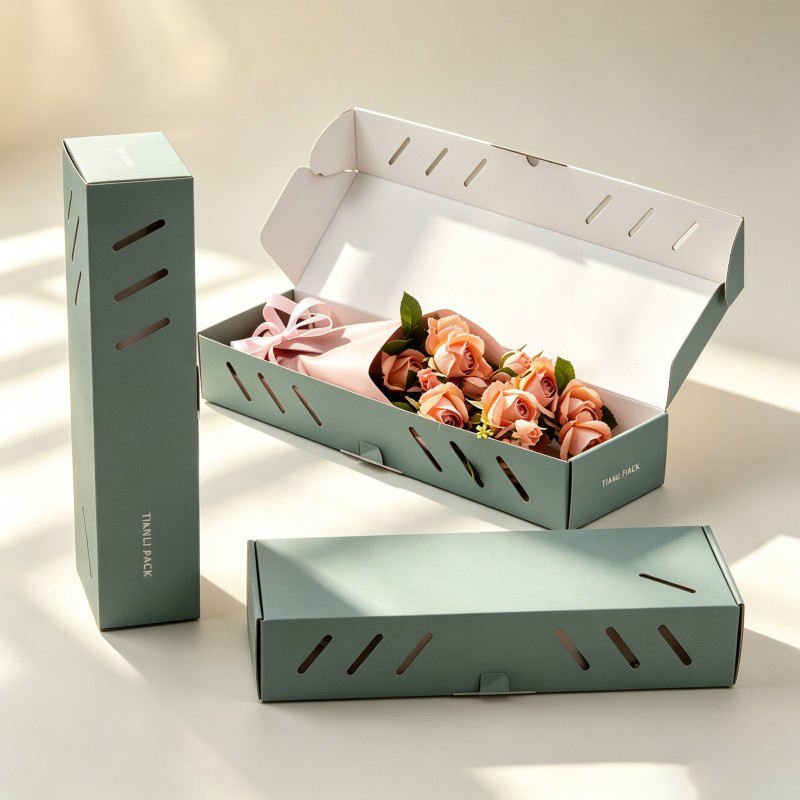 Empty Gift Custom logo Cardboard Box for Flowers and Vase Recyclable Packaging Delivery Box Durable Bouquets Mailer Shipping Box - Image 3