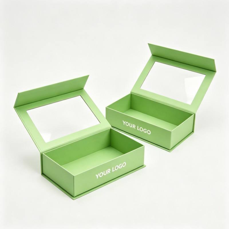 Custom Design High Quality Logo with Window Luxury Magnetic Flat Foldable Recyclable Packaging Paper Cardboard Rigid Gift Box