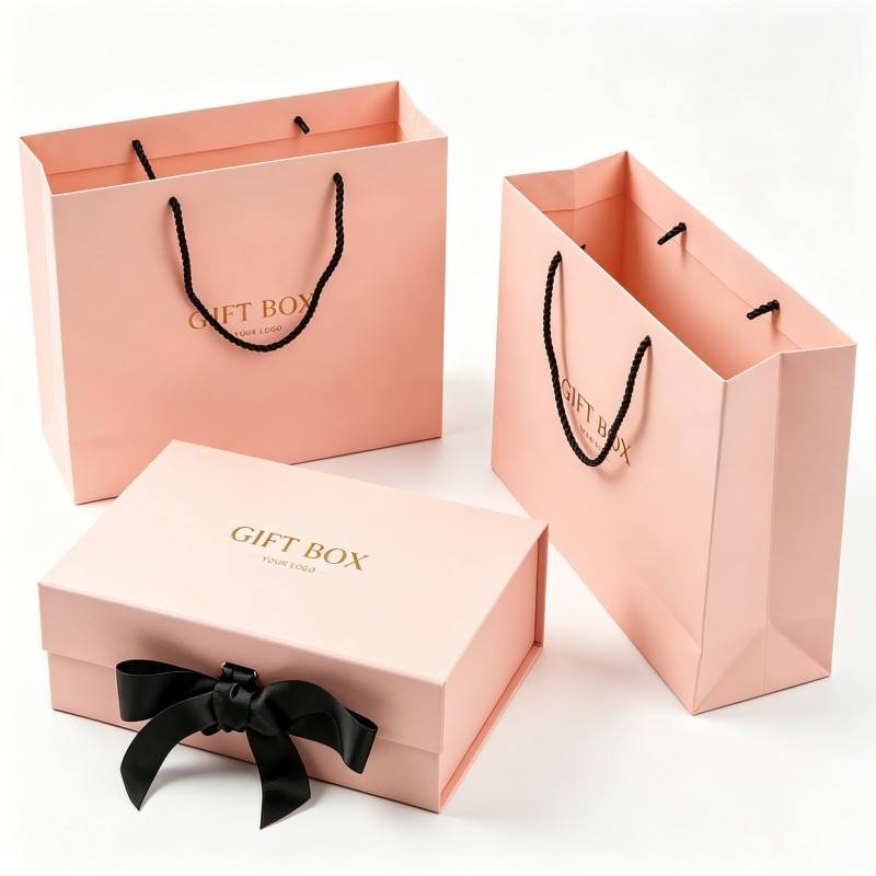 Custom Design Small Jewellry Rigid Paper Cardboard Gift Packaging Set Jewelry Box with Ribbon Luxury Gift Bag With Logo Embossed - Image 2