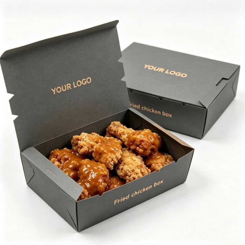 Wholesale Disposable Foldable Kraft Paper Hamburger and Fried Chicken Boxes Gold Embossed Printing for Food and Cake Packaging