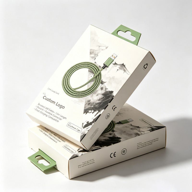 Wholesale Mobile Phone Cable Paper Box with Plastic Hook Rigid High Quality Consumer Electronics Package Customized - Image 3