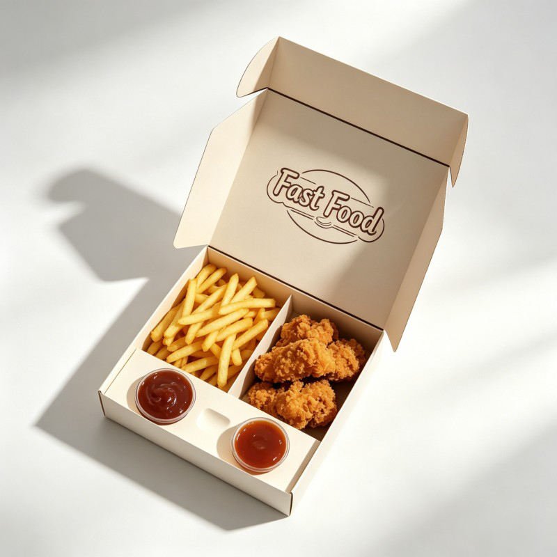 Wholesale Fried Potato Chip Paper Box with Dip Sauce Divider Customized Fried Chicken Box Fast Food Hamburger Box Customized
