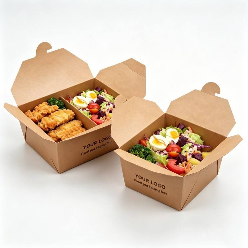 Eco-Friendly Kraft Paper Box with Custom logo Foldable Portable Divided Food Container Recycled Food Grade Kraft Paper Packaging - Image 3