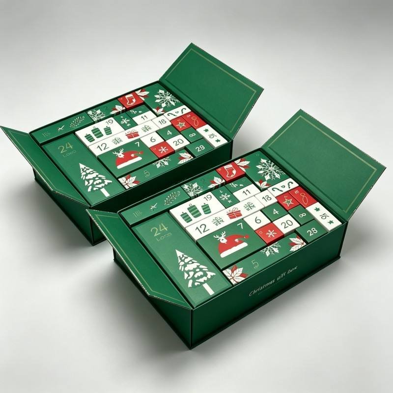Customized Printed Double Door Paper Box Luxury Blind Mystery Packaging Box Recyclable Surprise Christmas Arrival Small Gift Box