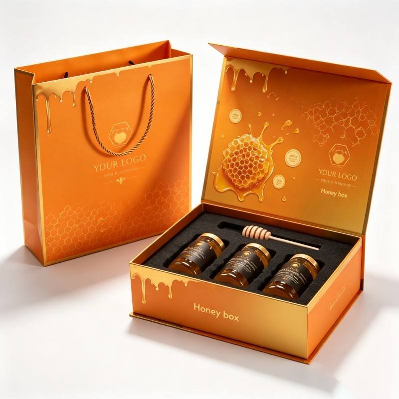 Wholesale Luxury Food Magnetic Honey Jar Gift Box Eco-Friendly Custom Color Logo Honey Health Care Gift Packaging Box with Foam