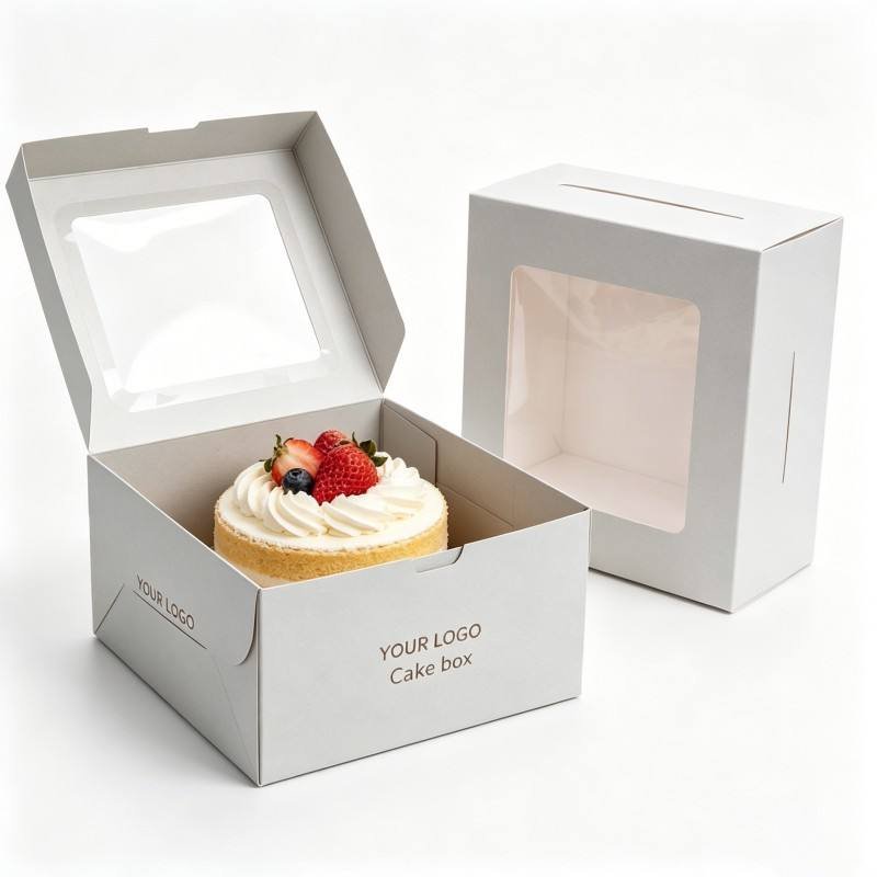 Customized logo Birthday Packaging Cake Box Cardboard Cupcake Pastry Bakery Cake Paper Box Packaging with Handle Window Food Box