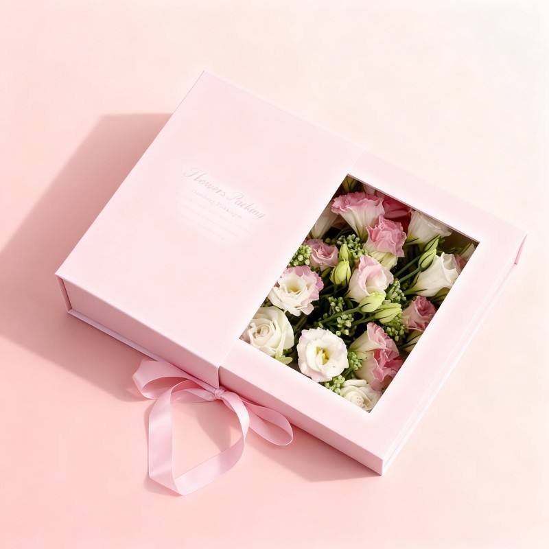 New Valentine's Day Gift Box Luxury Transparent Window Rose Wedding Flower Paper Box Recyclable pink Magnetic Flip Packaging Box